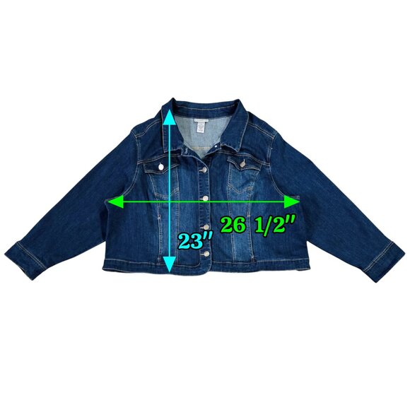 Catherines Dark Wash Button-Up Denim Jacket Classic Cropped Stretch Capsule - Picture 3 of 8